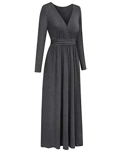 OUGES Women's Summer Casual V Neck Short Sleeve Floral Pattern Wrap Ladies Maxi Long Dress with Pockets