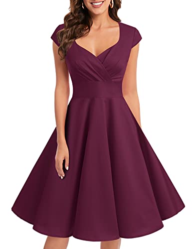 bbonlinedress Women's 50s 60s A Line Rockabilly Dress Cap Sleeve Vintage Swing Party Dress Blush