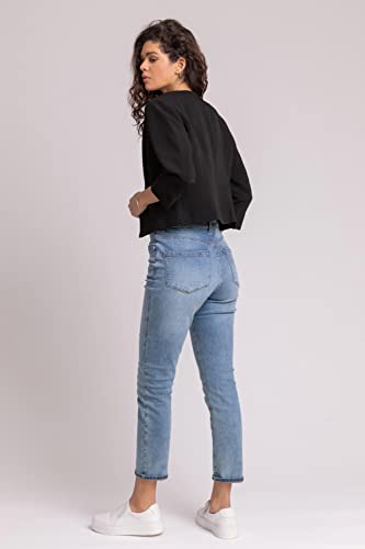 Roman Originals Cropped Bolero Jacket Shrug for Women UK Ladies Jacquard Tailored Fitted Blazer Round Collar Smart Work Formal Evening Wedding Guests Short 2 Pockets