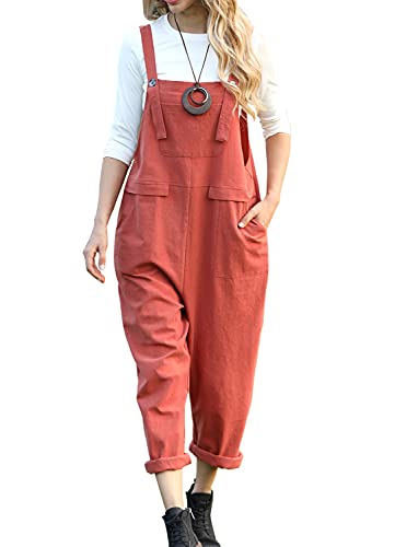 YESNO Women's Dungarees Loose Casual Plus Size Lightweight Sleeveless Overall Long Jumpsuit Playsuit Trousers Pants Dungarees