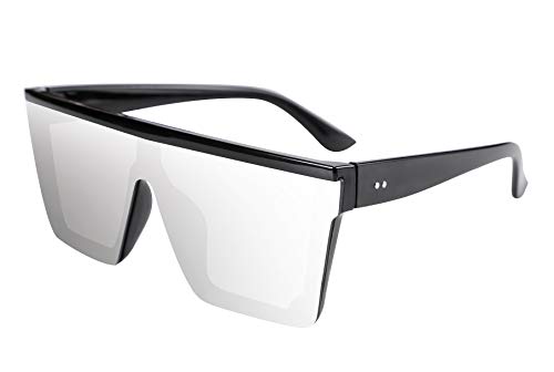 FEISEDY Oversized Flat Top Shield Sunglasses for Women Square Sunglasses Mens UV400 Protection Mirror Rimless Shades