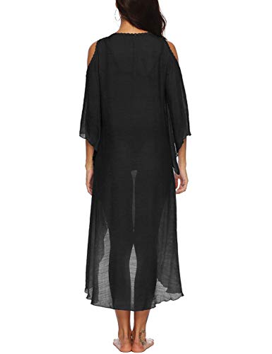 Bsubseach Chiffon Print Shirt Dress Beach Cover Up Loose Turn Down Collar Long Sleeve Bikini Kaftan Cover Ups for Swimwear Women
