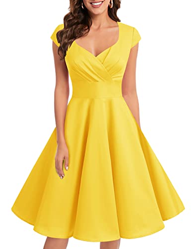 bbonlinedress Women's 50s 60s A Line Rockabilly Dress Cap Sleeve Vintage Swing Party Dress Blush