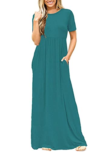 GRECERELLE Womens Maxi Dress Ladies' Summer Casual Short Sleeve Long Dresses with Pocket for Daily, Holiday, Travel, Maternity