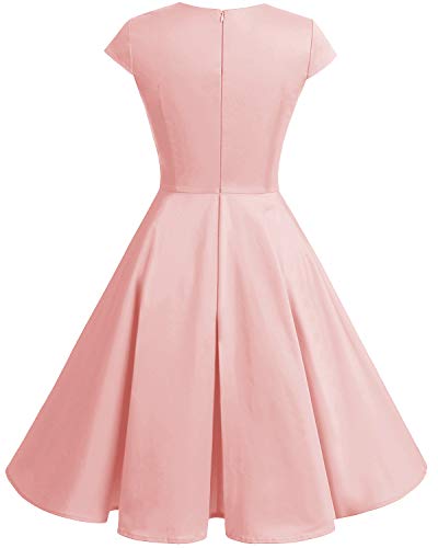 bbonlinedress Women's 50s 60s A Line Rockabilly Dress Cap Sleeve Vintage Swing Party Dress Blush