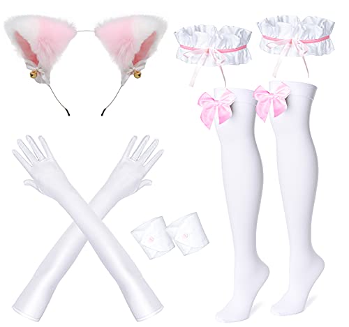 Wannsee Anime French Maid Apron Lolita Fancy Dress Cosplay Costume Furry Cat Ear Gloves Socks Set