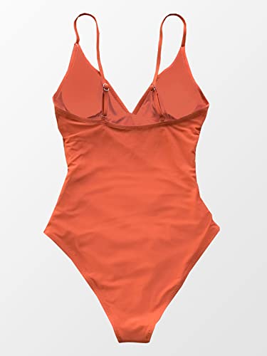 CUPSHE Women Swimsuit One Piece V Neck Tummy Control Ruched Front Low Back Bathing Suit Swimwear