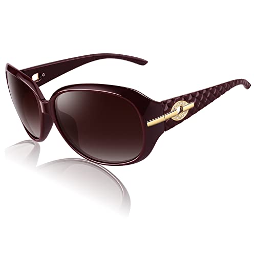 CGID Sunglasses Womens Ladies Polarised Retro Designer Sun Glasses Brown Big Frame Oversized Shades UV Protection Goggles