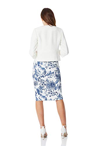 Roman Originals Cropped Bolero Jacket Shrug for Women UK Ladies Jacquard Tailored Fitted Blazer Round Collar Smart Work Formal Evening Wedding Guests Short 2 Pockets