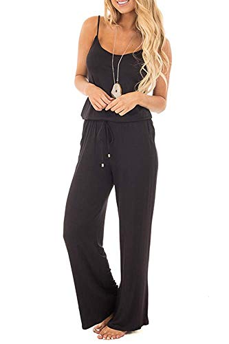 Smile Fish Women Floral Adjustable Spagettic Strap Wide Leg Drawstring Jumpsuits