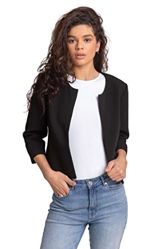 Roman Originals Cropped Bolero Jacket Shrug for Women UK Ladies Jacquard Tailored Fitted Blazer Round Collar Smart Work Formal Evening Wedding Guests Short 2 Pockets