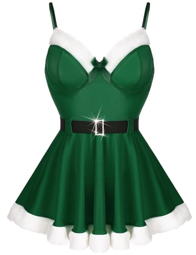 RSLOVE Sexy Christmas Lingerie for Women Santa Babydoll Chemise Sleepwear Dress Teddy Red