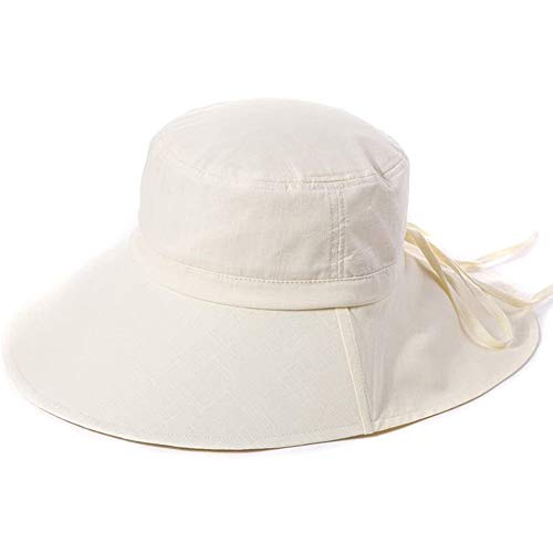 Comhats Ladies Sun Hat Foldable UPF 50 Wide Brim with Neck Protection Summer Spring UV Cotton Safari Gardening Walking Hat with Chin Strap Beige Small