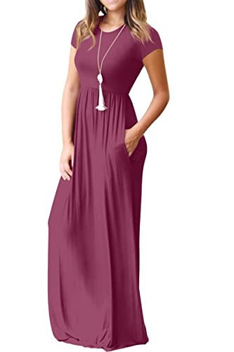 GRECERELLE Womens Maxi Dress Ladies' Summer Casual Short Sleeve Long Dresses with Pocket for Daily, Holiday, Travel, Maternity