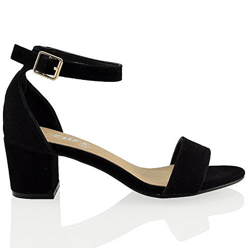 Womens Low Mid Heel Block Peep Toe Ladies Ankle Strap Party Strappy Sandals Shoes