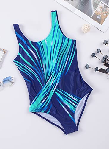 Aleumdr Ladies Gradient Color Block Printed Soft Cup Swimming Suits Sleeveless One Piece Swimming Costume for Women