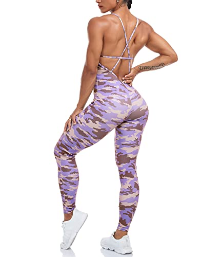 RIOJOY Backless Sports Bandage Romper Playsuit Yoga Jumpsuit for Women All in One Gym Wear