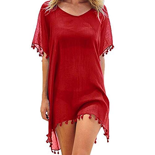 Women's Chiffon Tassel Swimsuit Summer Beach Cover Up Swimwear Dress Beachwear (Black)