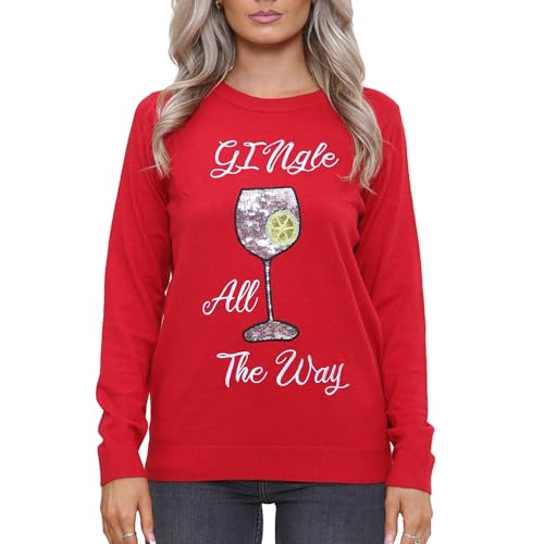 NOROZE Women's Christmas Tops Sweatshirts Sequin Jingle Bells HoHoHo Pug Mrs Claus Xmas Jumper
