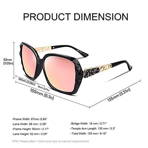 FEISEDY Oversized Polarised Square Sunglasses Sparkling Composite Large Frame Ladies Sunglasses Classic Womens Sunglasses