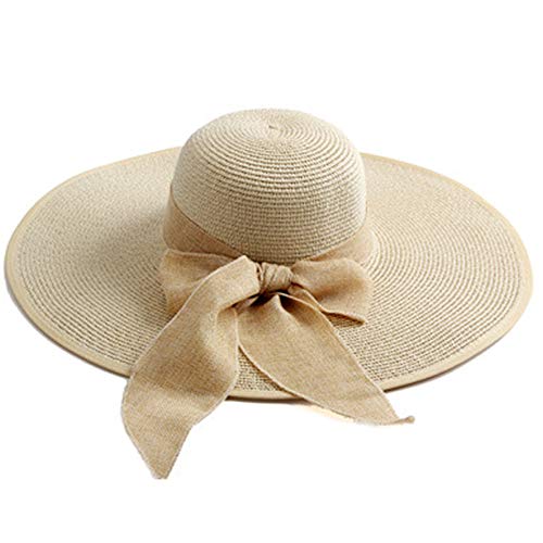 Lanzom Womens 5.5 Inches Wide Brim Straw Hat Floppy Foldable Roll up Cap Beach Sun Hat
