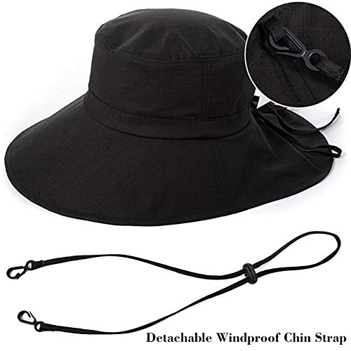 Comhats Ladies Sun Hat Foldable UPF 50 Wide Brim with Neck Protection Summer Spring UV Cotton Safari Gardening Walking Hat with Chin Strap Beige Small