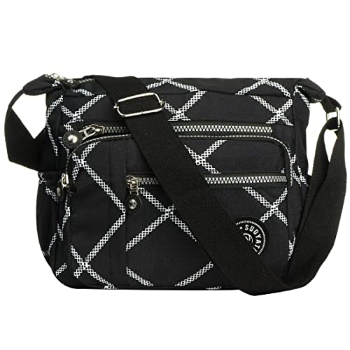 Womens Multi Pocket Casual Canvas Crossbody Bag Travel Purse Messenger Handbag for Shopping Hiking Daily Use