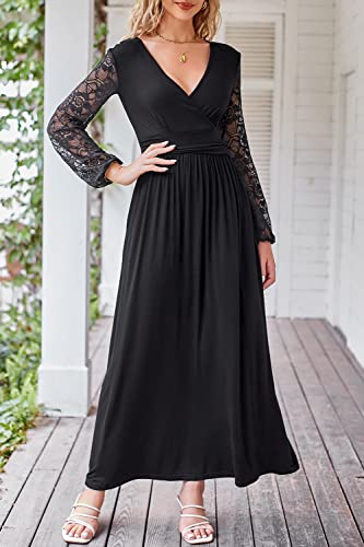 OUGES Women's Summer Casual V Neck Short Sleeve Floral Pattern Wrap Ladies Maxi Long Dress with Pockets
