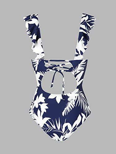 CUPSHE Women One Piece Swimsuit Ruffled Lace Up Beach Swimwear Tummy Control Swimming Costume Bathing Suit