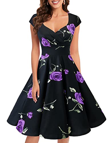 bbonlinedress Women's 50s 60s A Line Rockabilly Dress Cap Sleeve Vintage Swing Party Dress Blush