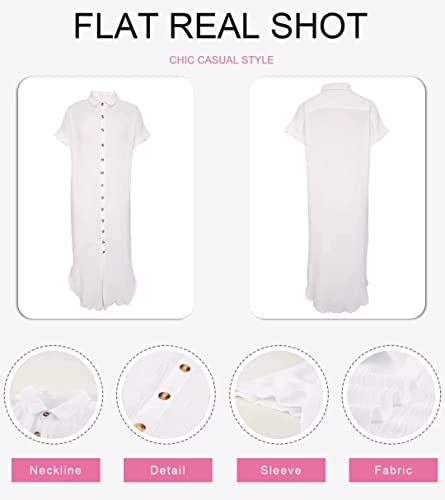 Dokotoo Womens Casual Short Sleeve Side Split Button Down Long Kimonos Cardigans Swimsuit Cover Ups