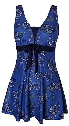 ECUPPER Womens Plus Size Skirted Swimsuit Floral Printed Swimwear Padded Swim Suit Dress with Boy Shorts