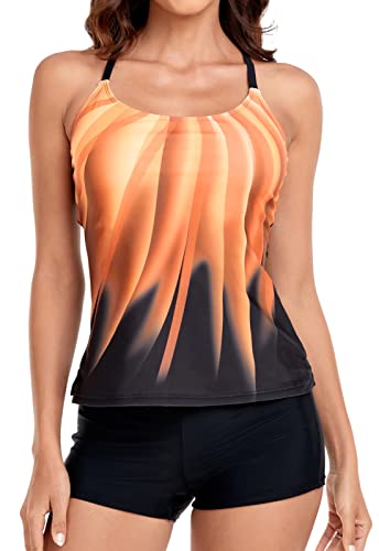 Sixyotie Women’s Swimwear Gradient Color Tankini Set Top with Shorts Low Waist Sporty Swimsuit Bikini