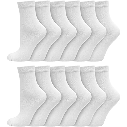 Boys Girls Childrens Kids Back to School 12 Pairs Cotton Rich Plain Ankle School Socks Sizes 0-2½, 3-5½, 6-8½, 9-12, 12½-3½, 4-5½ (7-10y - 12½-3½ Jnr, Navy)