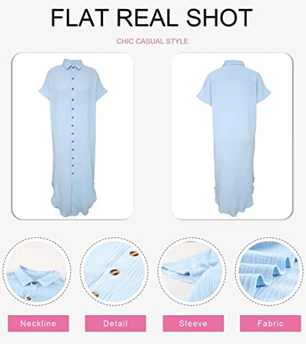 Dokotoo Womens Casual Short Sleeve Side Split Button Down Long Kimonos Cardigans Swimsuit Cover Ups