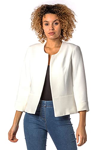 Roman Originals Cropped Bolero Jacket Shrug for Women UK Ladies Jacquard Tailored Fitted Blazer Round Collar Smart Work Formal Evening Wedding Guests Short 2 Pockets