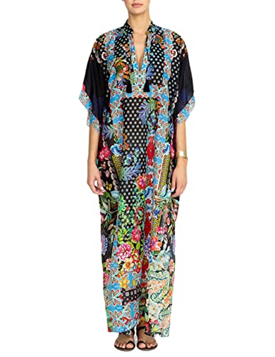 Bsubseach Green Snake Print Loose Kaftan Dress Plus Size Beach Cover Up Half Sleeve Caftan Maxi Dress for Women