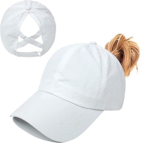 Womens Criss Cross Ponytail Baseball Cap,High Messy Bun Ponycap Quick Drying Mesh Outdoor Sports Hat with Ponytail Hole Adjustable Travel Summer Hat