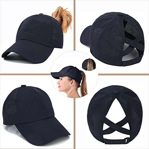 Womens Criss Cross Ponytail Baseball Cap,High Messy Bun Ponycap Quick Drying Mesh Outdoor Sports Hat with Ponytail Hole Adjustable Travel Summer Hat
