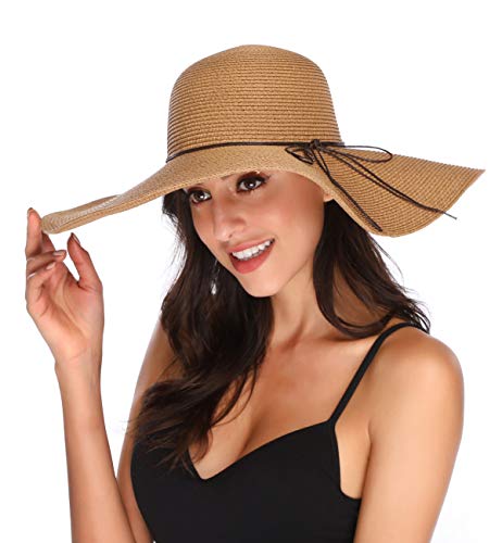 Lanzom Womens 5.5 Inches Wide Brim Straw Hat Floppy Foldable Roll up Cap Beach Sun Hat