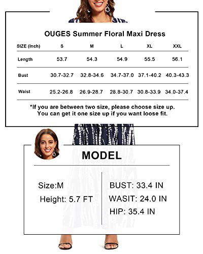 OUGES Women's Summer Casual V Neck Short Sleeve Floral Pattern Wrap Ladies Maxi Long Dress with Pockets