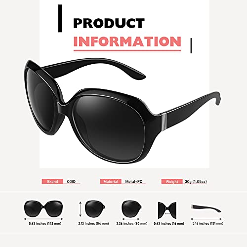 CGID Sunglasses Womens Ladies Polarised Retro Designer Sun Glasses Brown Big Frame Oversized Shades UV Protection Goggles