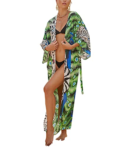 Women Swimsuit Cover Up Bathing Suit Kimono Long Beach Dress Floral Lace Bikini Swim Coverup Sun Protection Clothing