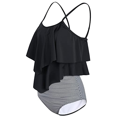 Genfien Swimsuit for Women Two Piece Bathing Suits Ruffled Flounce Top with High Waisted Bottom Bikini Set