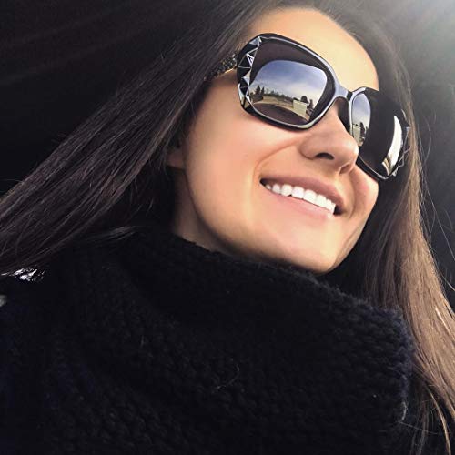 FEISEDY Oversized Polarised Square Sunglasses Sparkling Composite Large Frame Ladies Sunglasses Classic Womens Sunglasses
