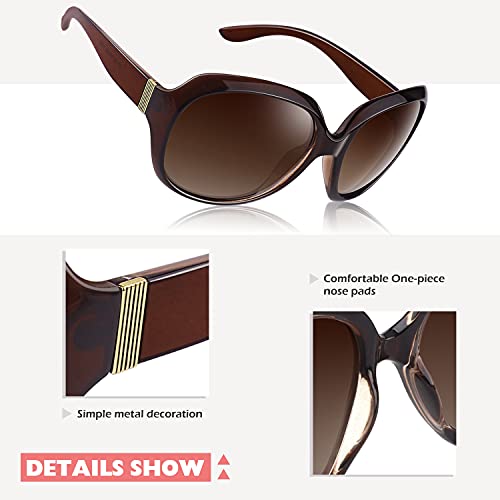 CGID Sunglasses Womens Ladies Polarised Retro Designer Sun Glasses Brown Big Frame Oversized Shades UV Protection Goggles
