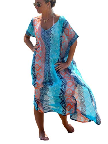 Bsubseach Chiffon Print Shirt Dress Beach Cover Up Loose Turn Down Collar Long Sleeve Bikini Kaftan Cover Ups for Swimwear Women