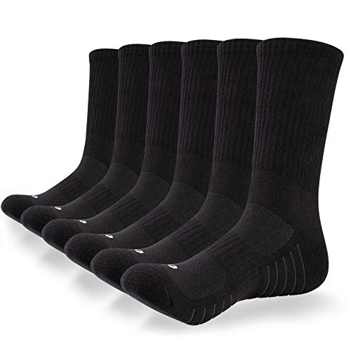 coskefy Cotton Sports Socks Cushioned Running Socks Trainer Socks for Men Women Walking Hiking Trekking Socks, 6 Pairs x black