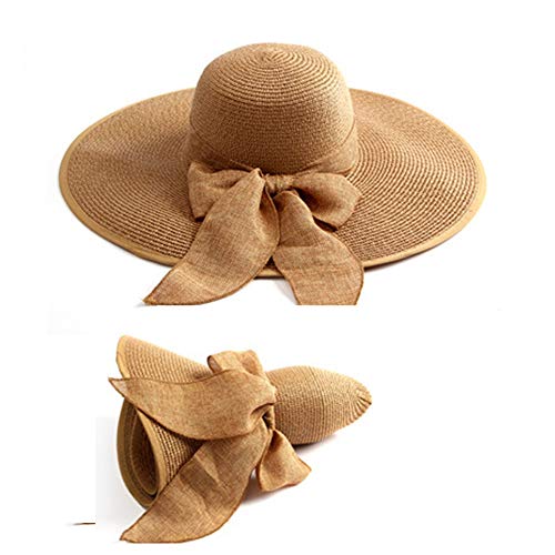 Lanzom Womens 5.5 Inches Wide Brim Straw Hat Floppy Foldable Roll up Cap Beach Sun Hat