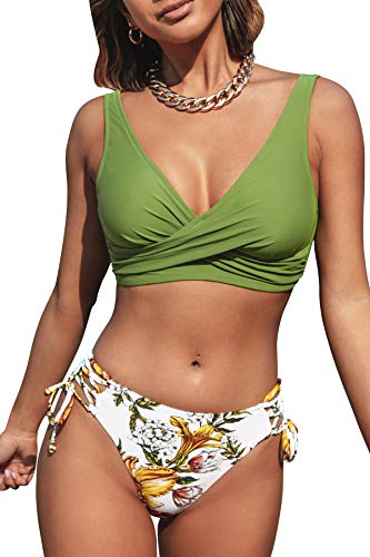 CUPSHE Women's Bikini Set Twist Front Tie Side Bikini Swimsuit Two Piece Swimwear Bathing Suits